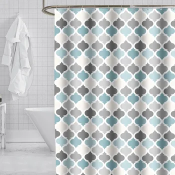 

Blue and Gray Lantern Shower Curtains Elegant Waterproof Thick Simple Colored Hotel Quality Polyester Grommet Curtain with Plumb