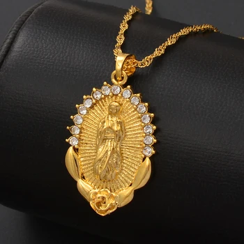 

Anniyo Wholesale Lucky Virgin Mary Pendants Chain Necklaces Women Girls,Christianity Jewelry Our Lady Goddess #213606