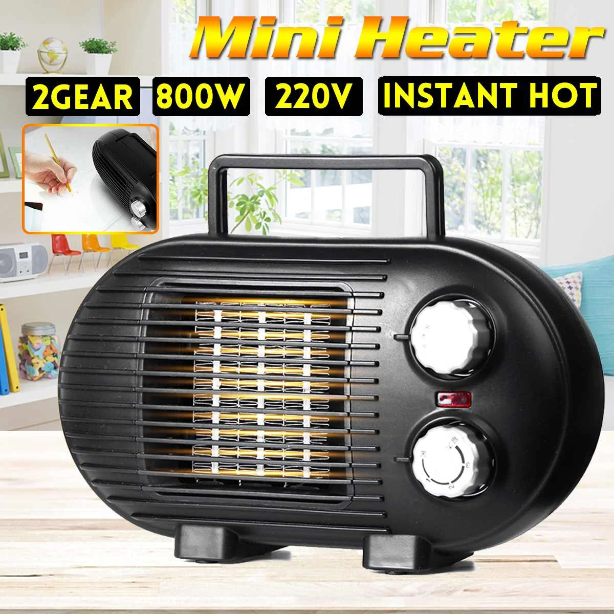 

800W 220V Electric Heater Portable Mini Electric Fan Room Heater 3 Heating Settings Air Heating Space Winter Warmer Fan Silent