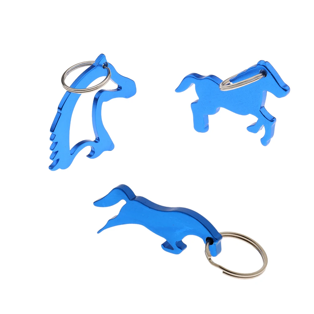 3 pcs Portable Horse Beer Bottle Opener Stylish Key Ring Keychain Bag Pendent - Blue