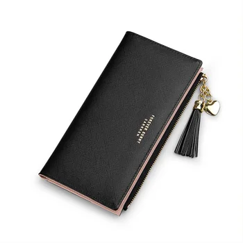 

2020 New Tassel Wallets for Women Fashion Long Zipper Wallet PU Cross Pattern Coin Purse Multi-card Position Clasp Clutch