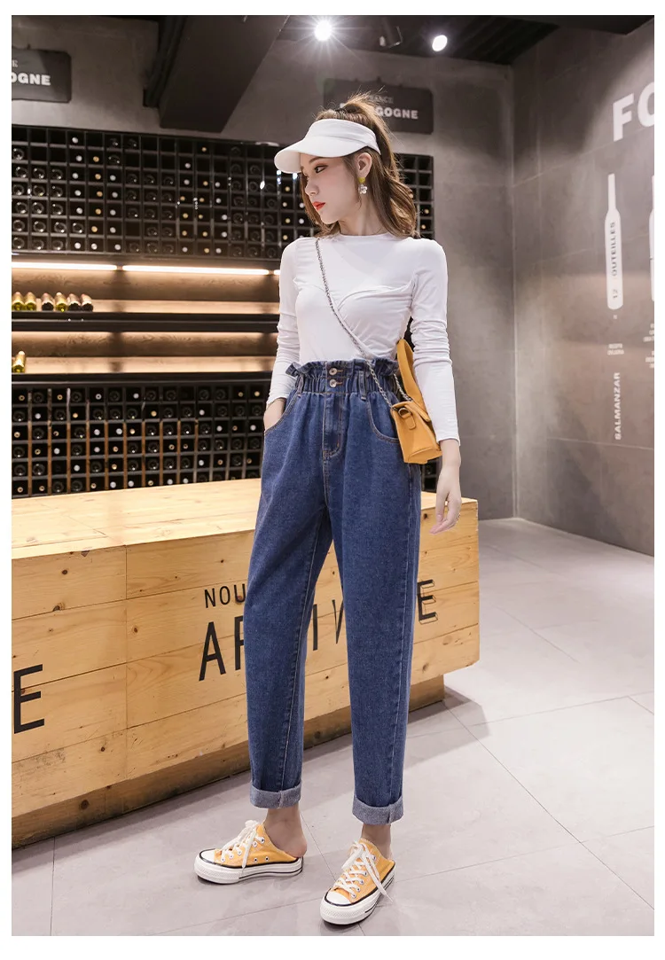 Photo Shoot Autumn And Winter New Style High-waisted Loose-Fit Flounced Large Size Dress 200 Jeans Trousers Women's