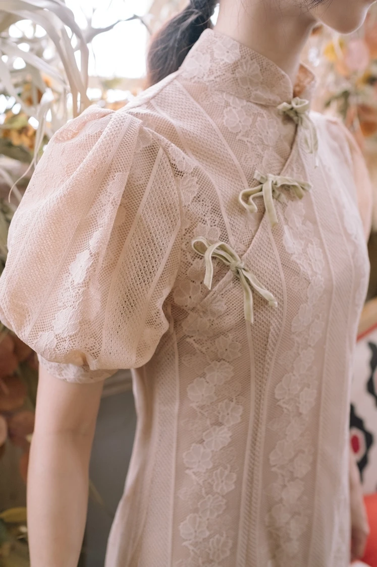 New Fashion Women's Lace Dress French Court Style Puff Sleeve Dresses