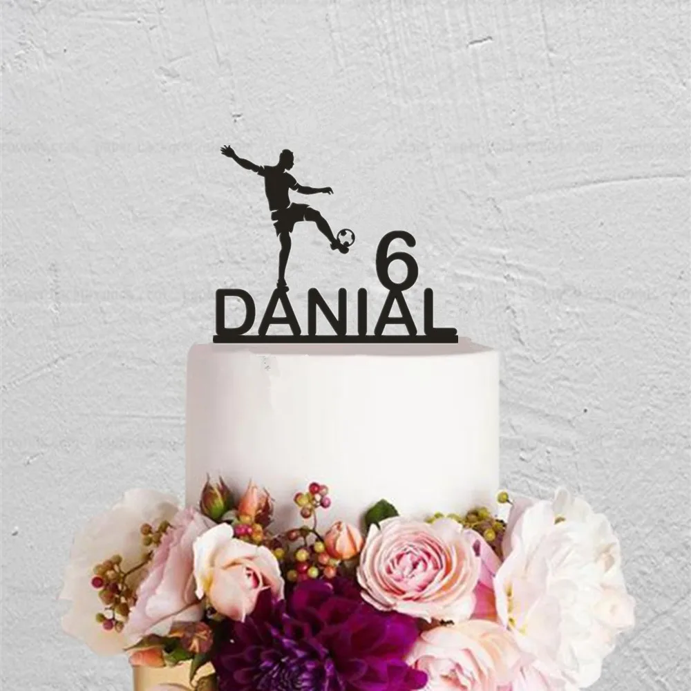 

Unique Happy Birthday Party Cake Topper Custom Name Football Cake Decorations Acrylic Wooden Birthday Celebration Party Gifts