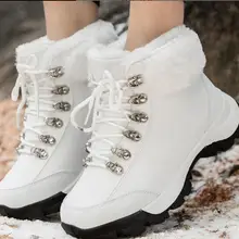 Женские зимние ботинки из натуральной кожи; женские уличные водонепроницаемые ботинки из хлопка с толстой шерстью; ботильоны; mujer; ботинки на меху и резиновой подошве