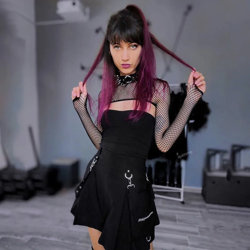 InsGoth Harajuku Punk Gothic Black High Waist Black Skirts Women Sexy Patchwork Bandage Mini Skirt Female Streetwear Summer Chie
