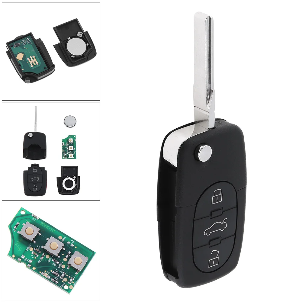 433MHz 3 Buttons Keyless Uncut Flip Remote Key Fob ID48 4D0837231K Fit for Audi
