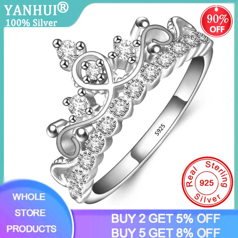 YANHUI оригинальный 100% 925 Серебряное кольцо Зачарованные Корона Открытые Кольца