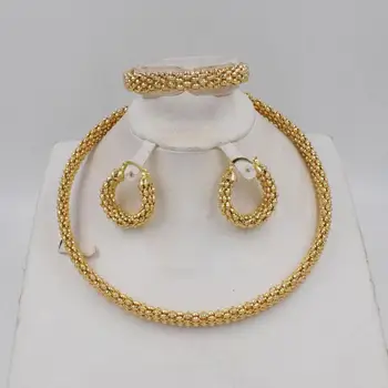 

NEW High Quality Ltaly 750 Gold color Jewelry Set For Women african beads jewlery fashion necklace set earring jewelry