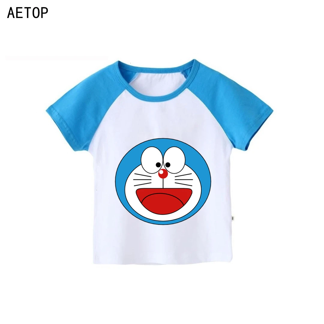 as picture Футболка с короткими рукавами для мальчиков и девочек с принтом «Doraemon» детские топы с круглым вырезом, Детская футболка с рисунком одежда для малышей - Цвет: as picture