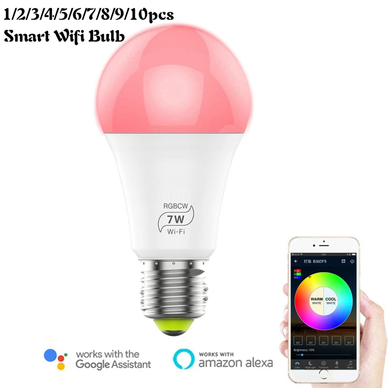 1/2/3/4/5/6/7/8/10 шт. E27 светодиодный светильник цветная (RGB) Светодиодная лампа 7W Bluetooth Wifi