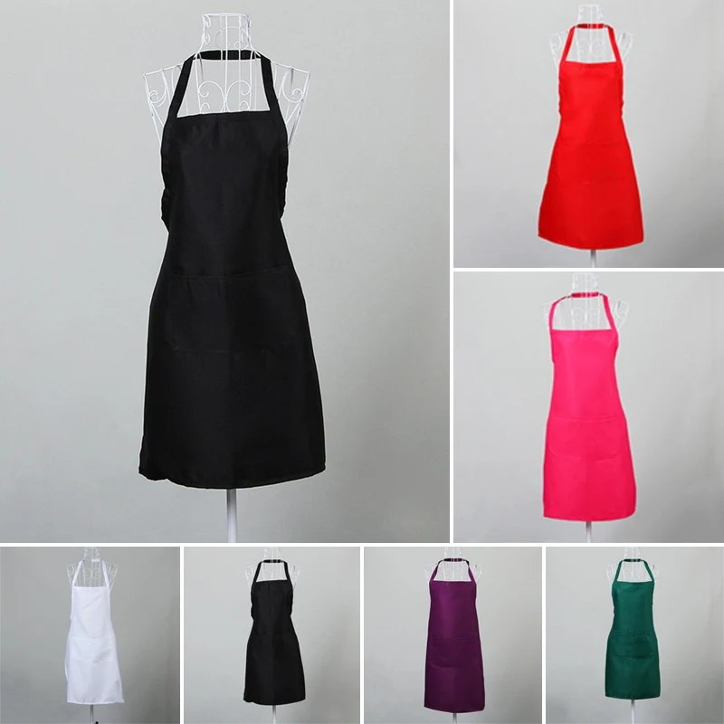 

Chef Apron Washable Polyester Dual Pockets Unisex Kitchen Pinafore For Waiter Black/ White/ Rose/ Orange-Red/ Purple/ Green