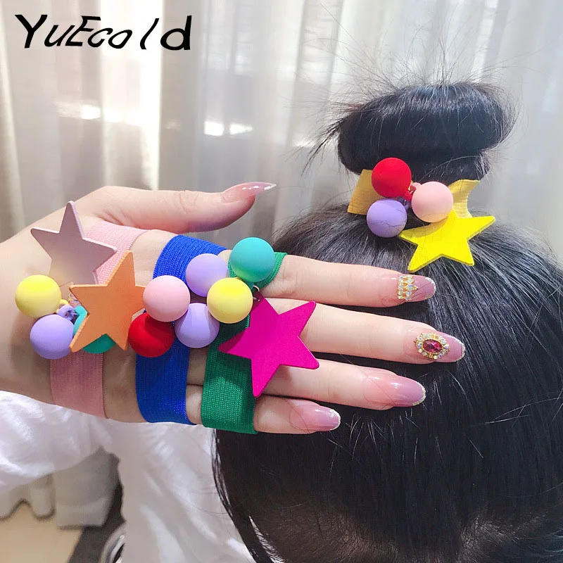 

New five-pointed star color elastic hair rope jewelry popular sweet wild hair circle net red fashion female hair accessories
