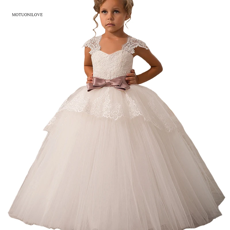 

Flower Girls Dresses for Weddings Elegant Children Prom Long Party Dress with Bow Lace Straps Kids Toddler Girl's Evening Dress