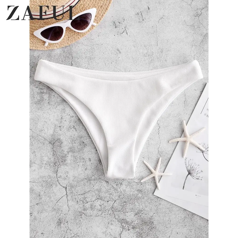 ZAFUL High Leg Ribbed Plain Bikini Bottom One Piece Swimsuit Panties Underwear Side Ties Brazilian Thong Ladies Short Bottoms