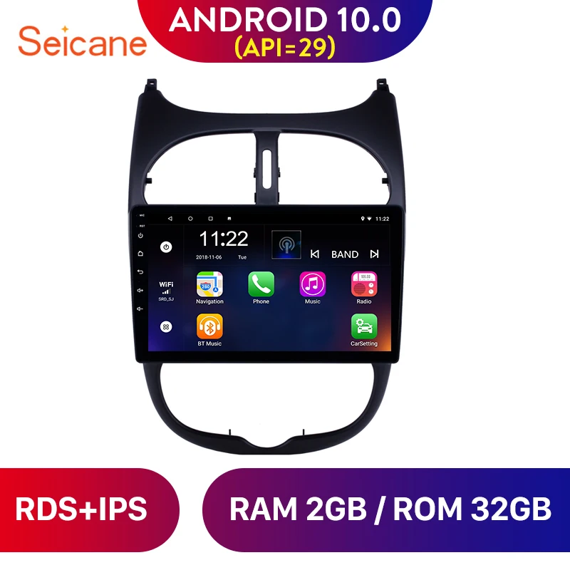 Мультимедийный плеер Seicane 9 дюймов Android 10 0 ОЗУ 2 Гб RDS радио GPS стерео для Peugeot 206