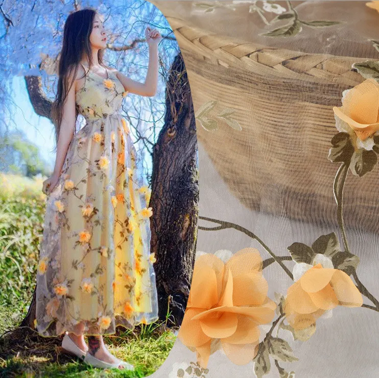 

1M New High-grade organza Embroidered fabric Hand-made flower fabric Women's clothing Wedding dress evening dress dress
