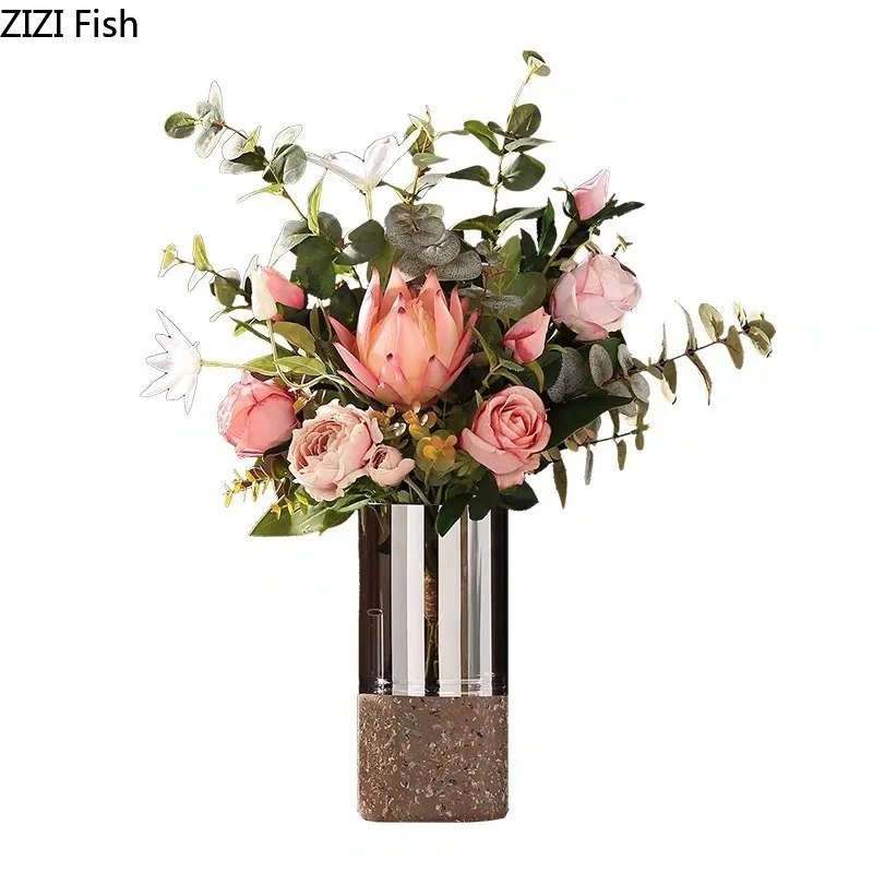Minimalist European Transparent Glass Vase Hydroponic Flower Pots Decorative Desk Decoration Cylinder Vases Modern Home Decor 6