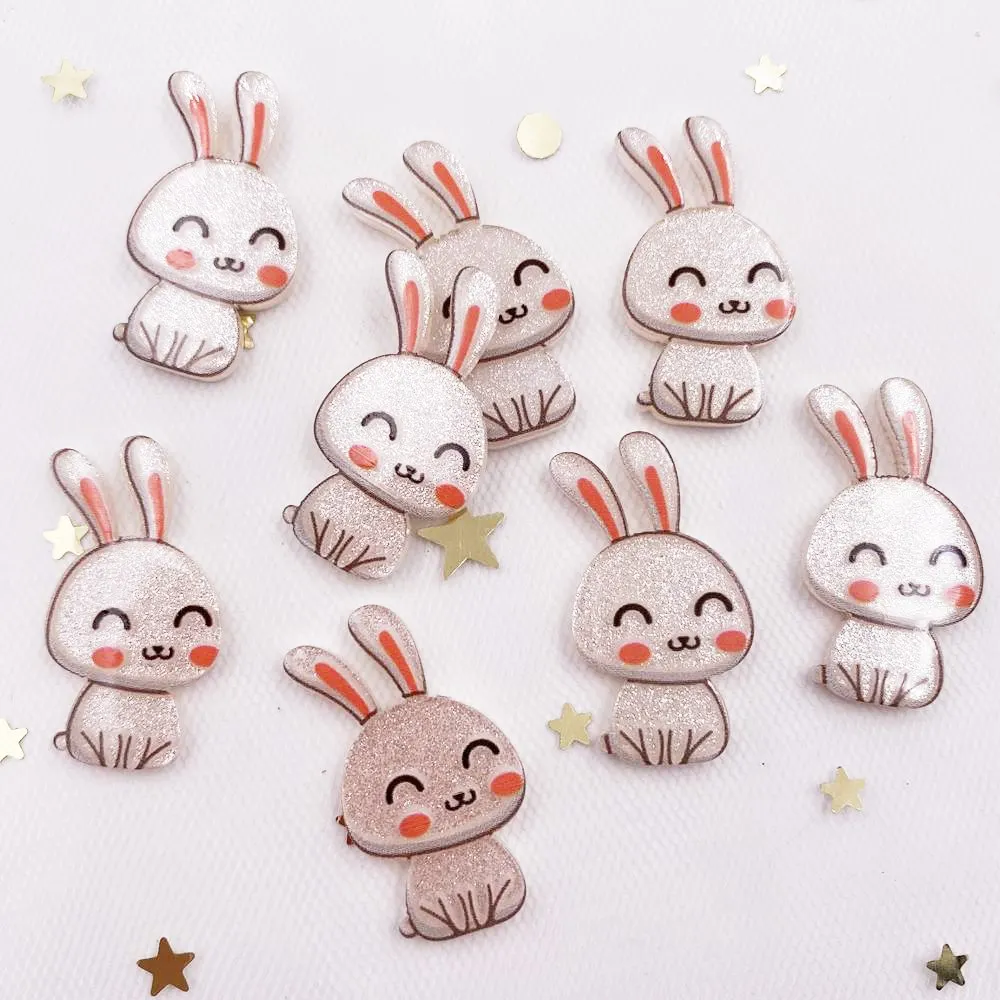 Glitter Kawaii Colorful Cute Rabbit Flatback Acrylic Sheet Miniature Pattern Applique DIY Decor Craft Embellishments F963