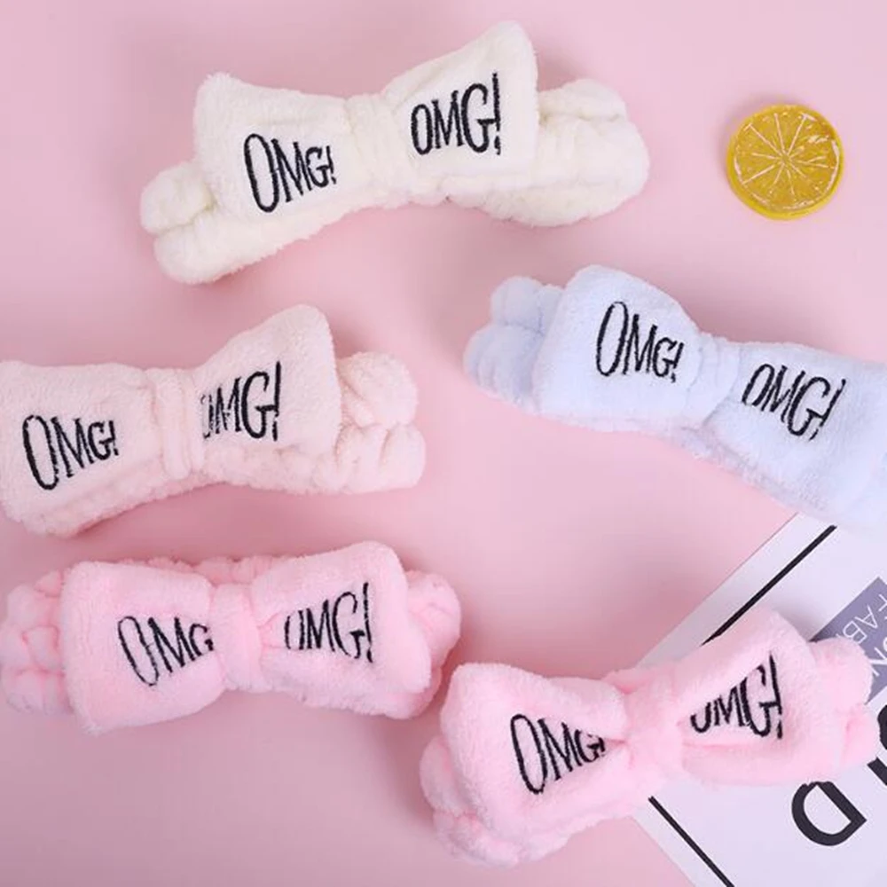 Cintas elásticas para el pelo con letras OMG para mujer y niña, diadema para maquillaje polar Coral, bandanas para el pelo, accesorios para el cabello