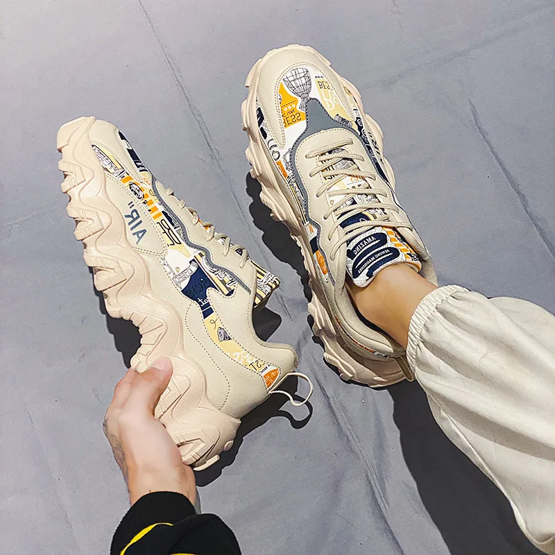 Fashion Winter Spring Men Shoes Thick Sole Height Increasing Cartoon Breathable Casual Waterproof Outdoor Sneakers |