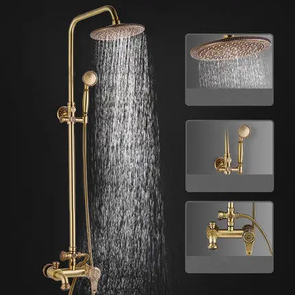 Copper Top Head Смеситель для ванны, набор, античная латунь, резная ванна, смеситель для душа, санузел, смеситель для горячей и холодной воды, настенное крепление с ручной душевой кабиной - Цвет: Copper Top Head