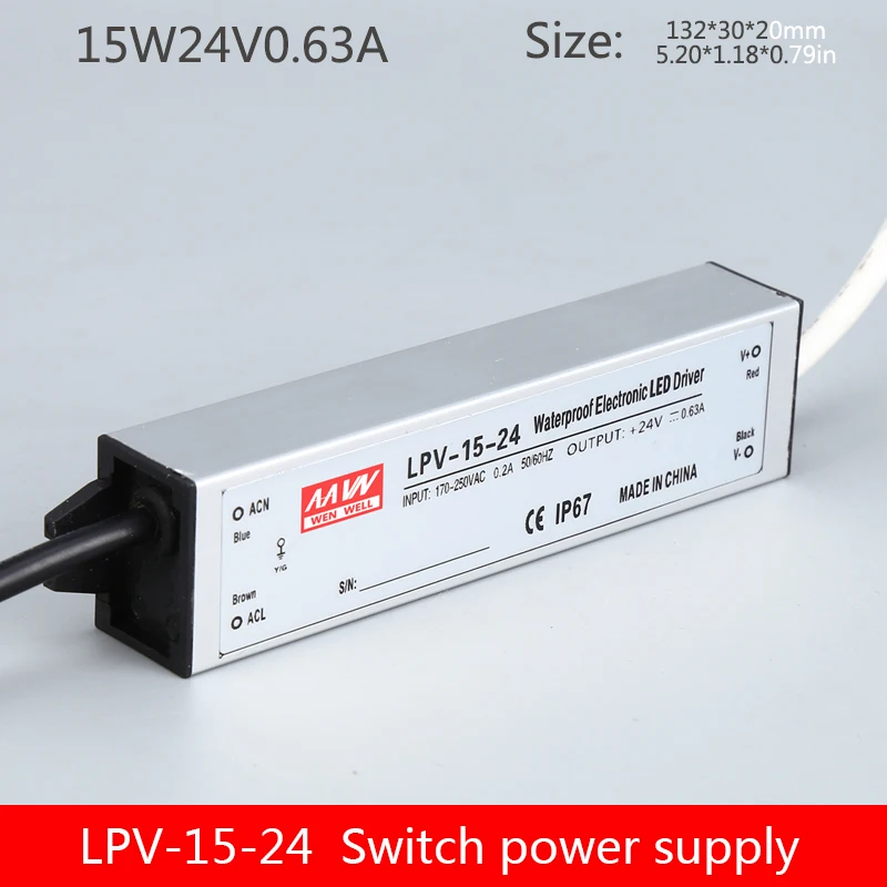 LPV-15-24v импульсный источник питания светодиодный водонепроницаемый источник питания 15 Вт 0.63A Одиночная Группа постоянного напряжения освещения