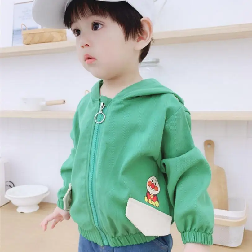 Boys'Dress для весенне-осеннего периода Детская куртка детская модная одежда, шапка, с длинными рукавами и принтом из мультфильма; пальто с рисунком Супермена, пекарни ветровка на молнии