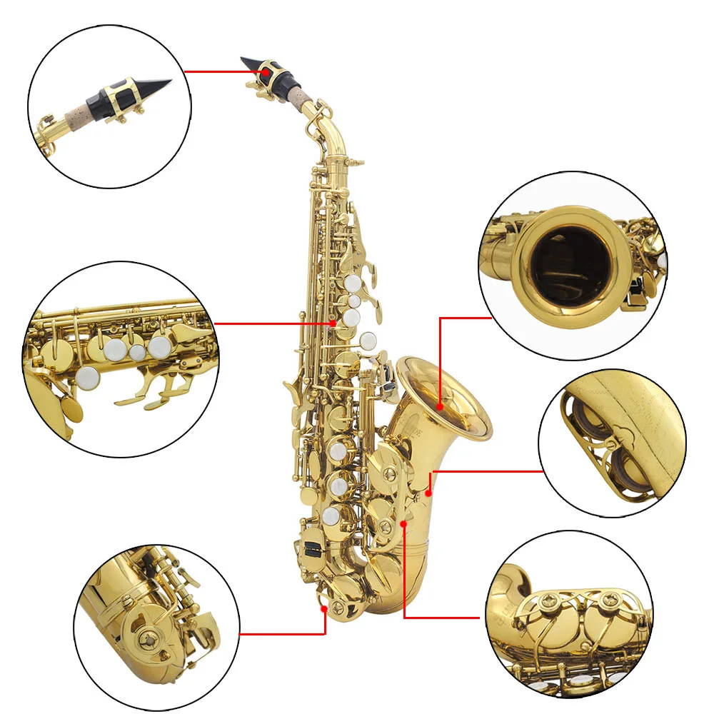 LADE латунный Золотой резной узор Bb изгиб Althorn сопрано саксофон Sax духовой инструмент с чехлом перчатки, Чистящая салфетка щетка для ремня