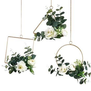 

Artificial Hoop Wreath 3 Pack Flower Metal Hanging Hoop Wreath for Wedding Arch Backdrop Bridal Wall Decor