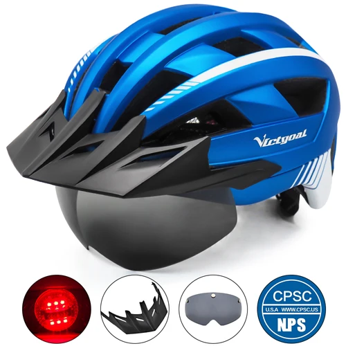Metalblue Helmet Victgoal MTB велосипедный шлем для мужчин дышащие велосипедные шлемы светодиодный светильник солнцезащитный козырек поляризационные очки дорожный горный велосипед шлем - Цвет: Metalblue Helmet