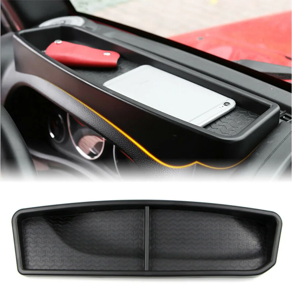 

1pc Car Dashboard Storage Box For Jeep Wrangler JK 2011-2018 Matte Black ABS Dashboard Storage Organizer Box Phone Holder Tray