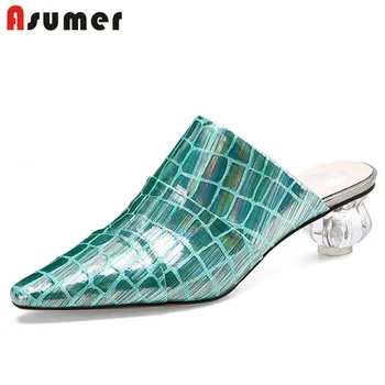 

ASUMER mules shoes 2020 newest genuine leather shoes women pumps pointed toe spring summer party wedding shoes ladies big size