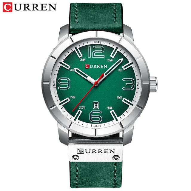 silver green Модные мужские часы Curren бренд класса люкс кожа кварцевые мужские часы повседневные спортивные часы мужские военные часы Relogio Masculino - Цвет: silver green