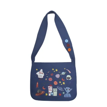 

2019 new fun space printing three-color button shoulder strap adjustable canvas bag cartoon diagonal package