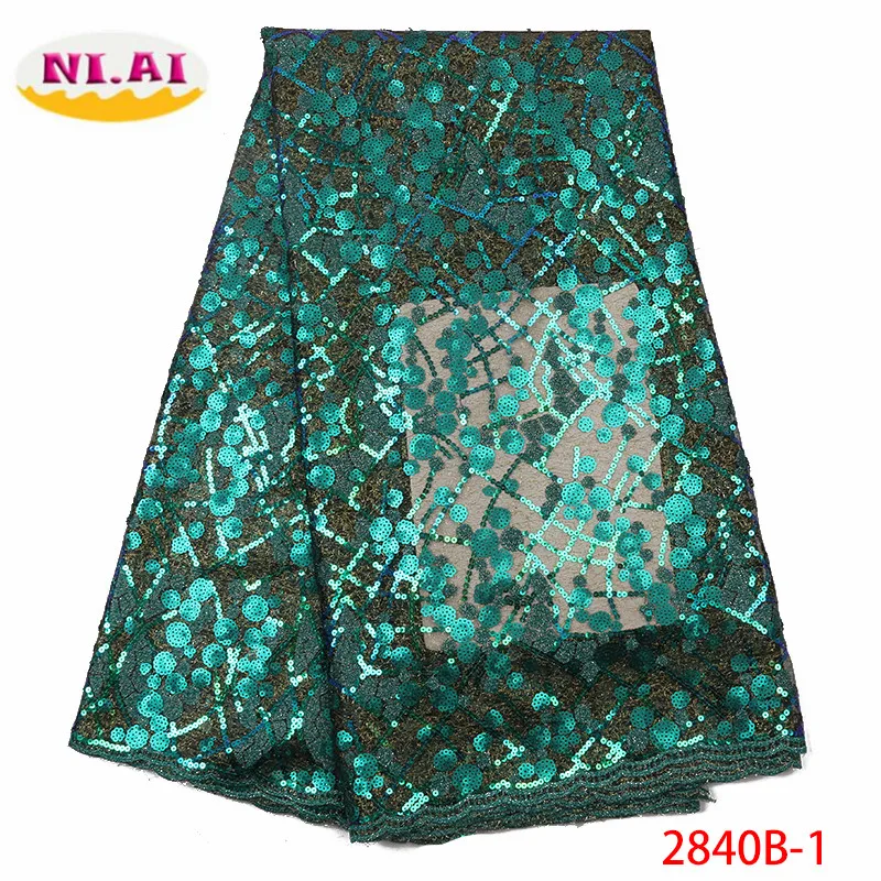

NIAI 2019 French Embroidered Mesh Lace Fabric African Lace Fabric High Quality Sequins Lace For Nigerian Lace Material XY2840B-1