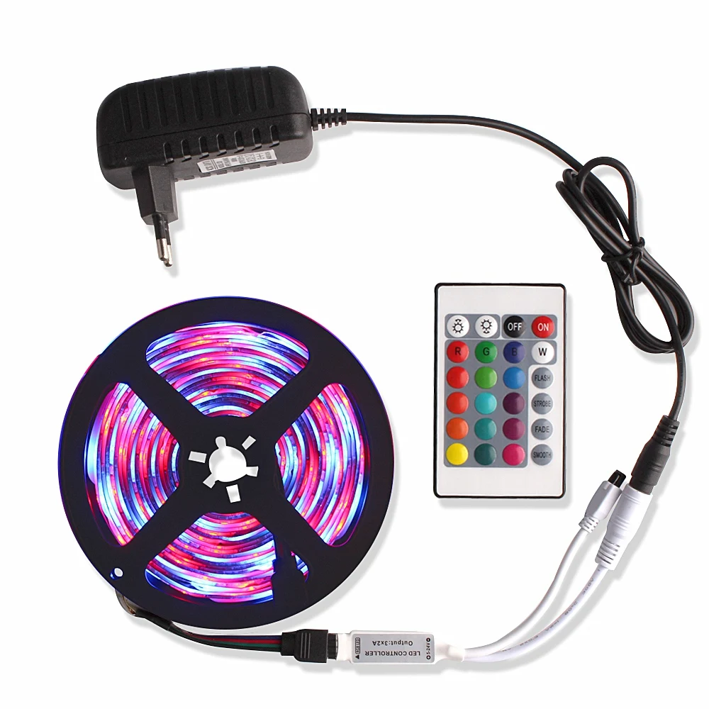 

5M 2835 Music / Bluetooth RGB LED Strip Light Tiras Led DC 12V Waterproof Diode Tape Ribbon Fita Led + Remote Controller Adapter