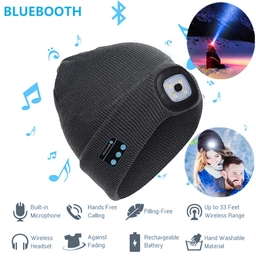 Bonnet d'hiver sans fil bluetooth 5.0 4 lumière LED