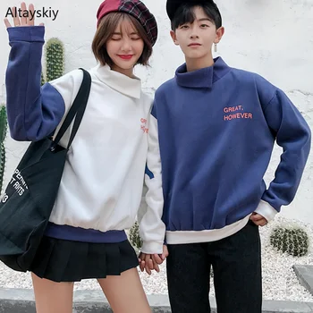 

Hoodies Women Turtleneck Letter Printed Loose All-match Korean Style Leisure Sweatshirts Womens Soft Daily Pullovers Couples