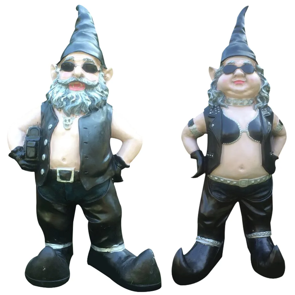 Unique Biker Gnome Couple Garden Statues