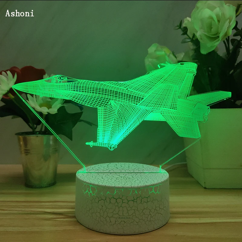 Самолет истребитель рисунок 3D лампа Настольные лампы USB кабель Ночной светильник 7 цветов сенсорный базовый светильник детский подарок