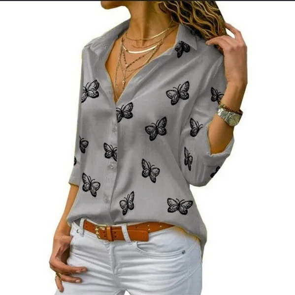 8XL Spring Chiffon Shirt Women Top Blouses White Black Loose Shirts Lapel Button Up Long Sleeve Work Shirt Oversize Blusas Mujer 199Y gy butterfly