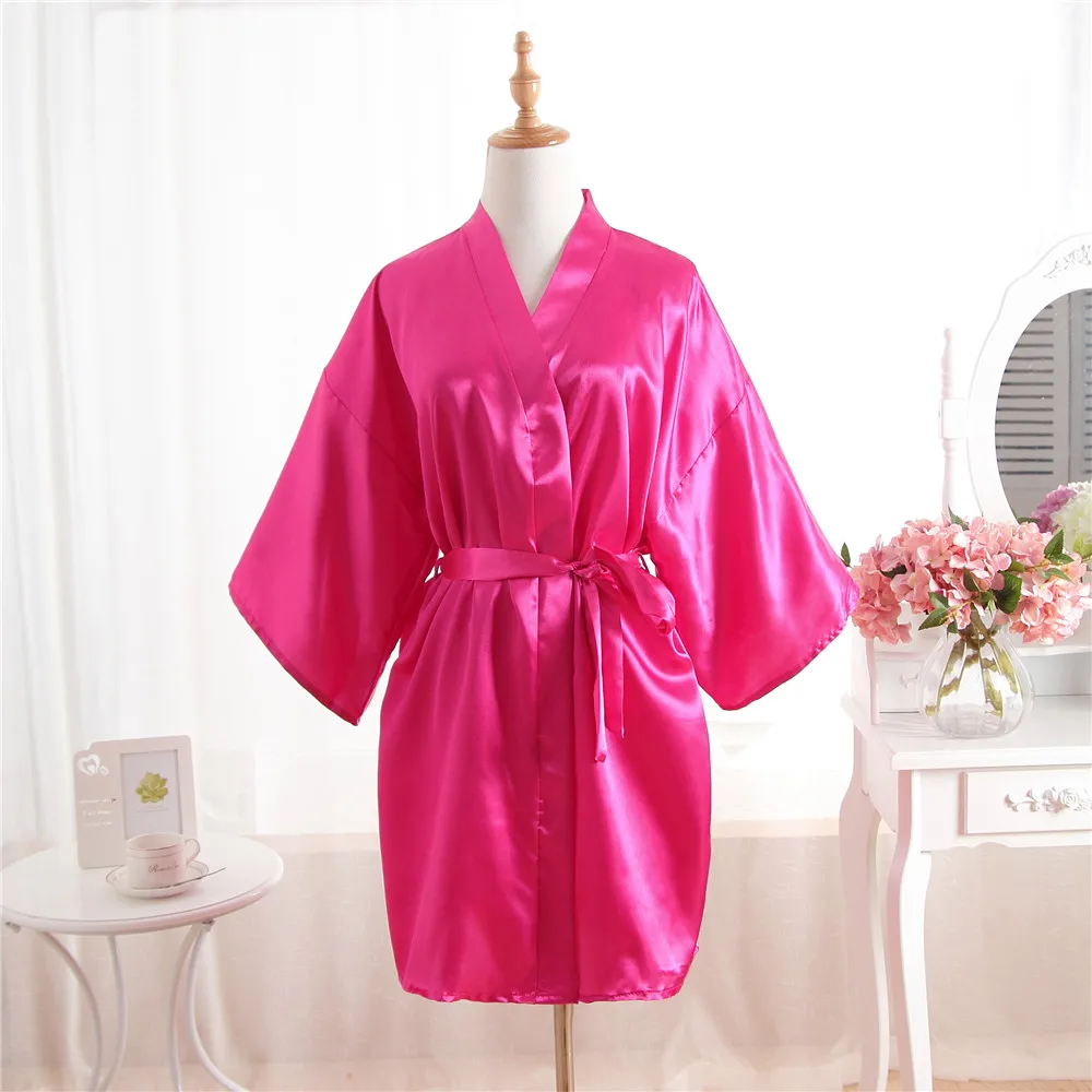Большие размеры Модные женские летние мини-кимоно короткий халат белые китайские женские вискозная юката Ночная рубашка Pijama Mujer Mds002 - Цвет: Hot Pink