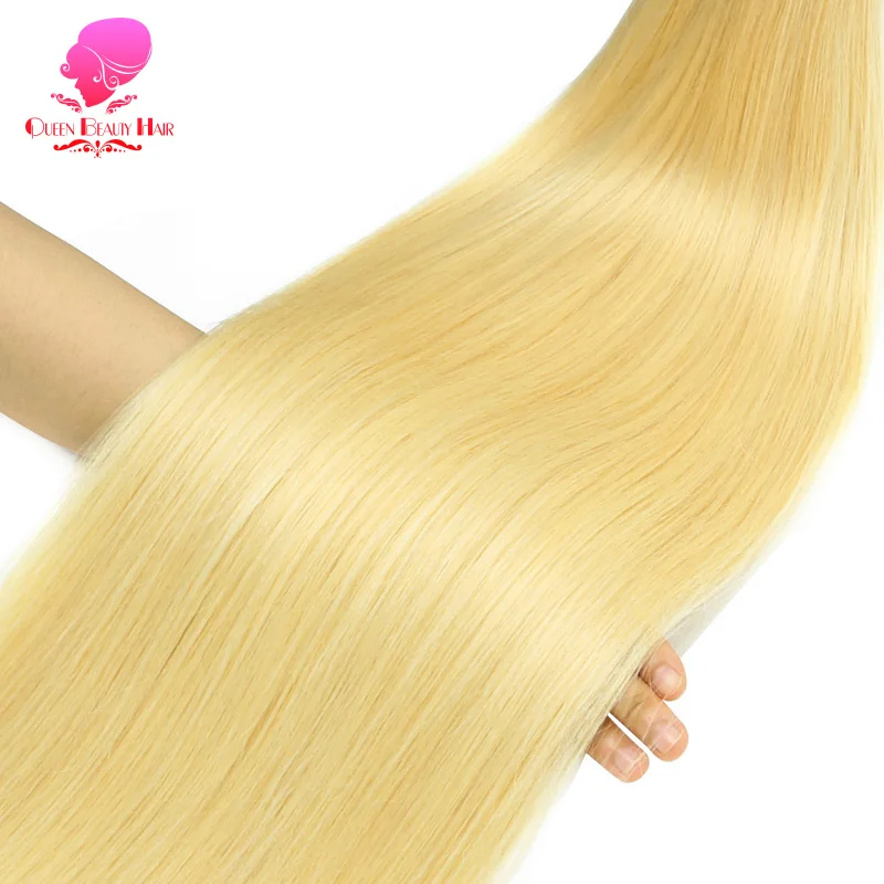 QUEEN BEAUTY 3 Bundles and Closure 2 Tone Dark Roots 1B/613 Ombre Blonde Brazilian Straight Bundles Remy Human Hair with Closure