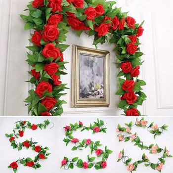 

9 Heads Simulation Rose Vine False Flower Vine Attic Air Conditioning Water Pipe Winding Decoration Greenery Vine New 2.4Meter