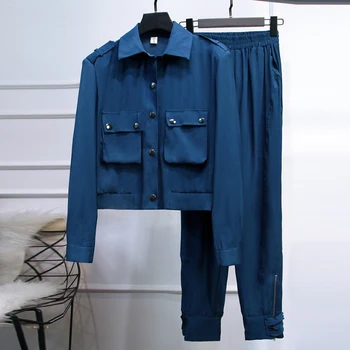 

HIGH STREET New Stylish 2020 Runway Suit Set Women's long sleeve Pockets Button shirt Pants Set