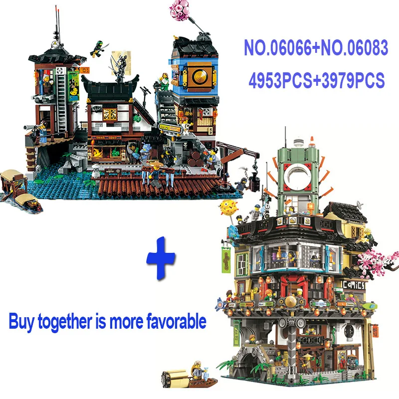 

2 pieces 06066 and 06083 City Docks Building Model Modular Building Stones Teens Bricks Toys Compatible legoingLYS 70620 70657