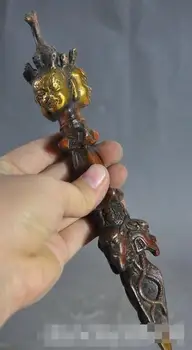 

9" tibet buddhism bronze Gilt Vajra King Kong phurpa Exorcism Amulet Adders