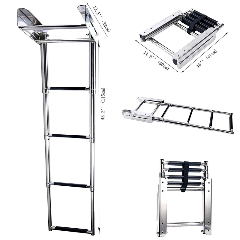 4-Step Stainless Steel Under Platform Slide Mount Boat Boarding Telescoping Ladder Boat Accessories Marine boat accessories marine marine stainless steel telescoping 2 step ladder upper swim platform boat yacht