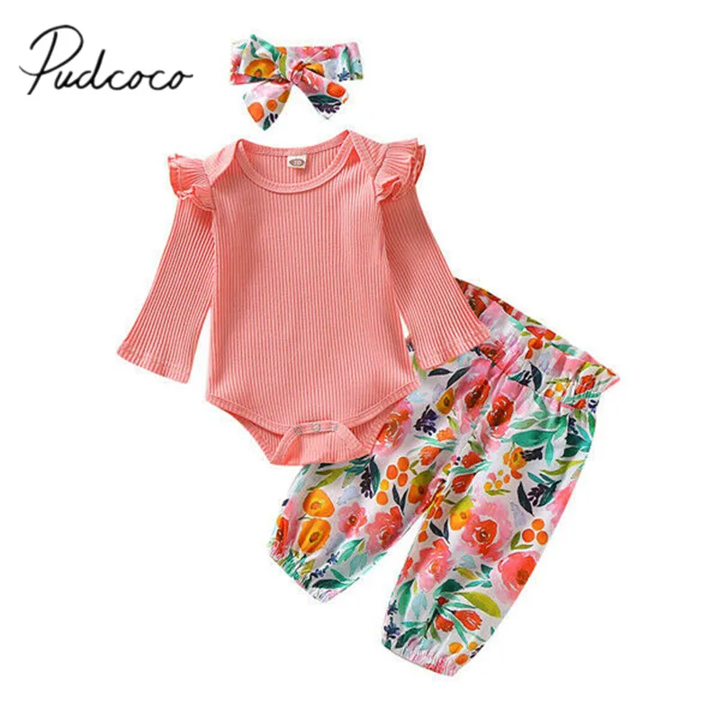 

2019 Baby Spring Autumn Clothing 3Pcs Newborn Infant Baby Girl Tops Shirt Long Pants Leggings Headband Outfits Set Clothes 0-18M